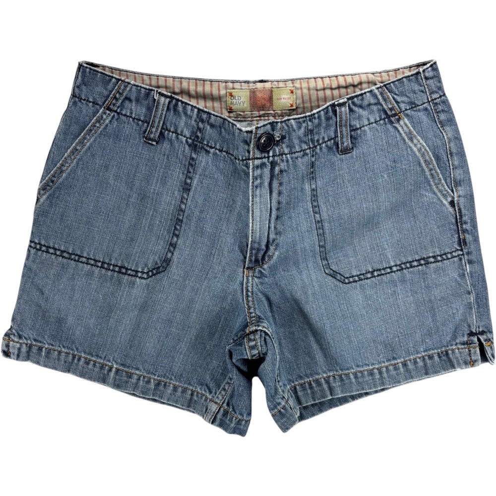 Old Navy Womens Size 6 Low Rise Denim Shorts Y2K Patch Pocket Light Wash Coastal